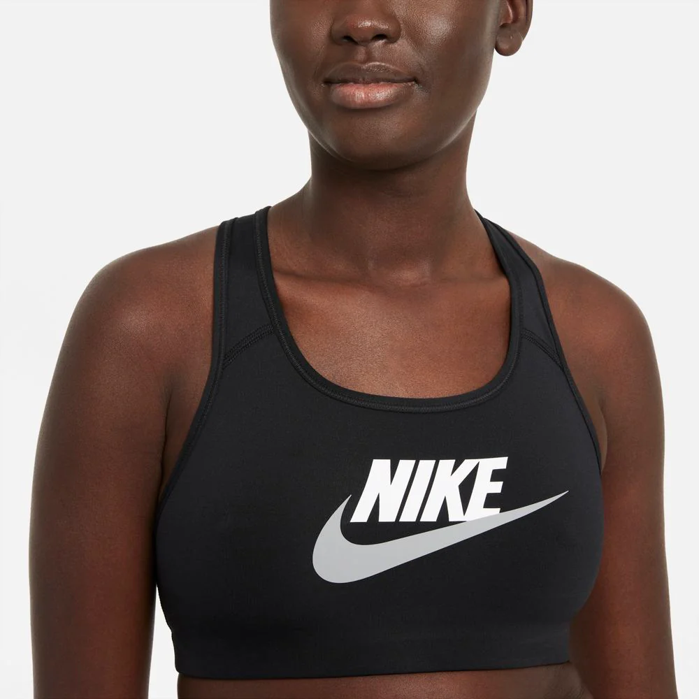 Nike Women's Dri-FIT Swoosh Bra Black / White / Particle Grey - Image 3